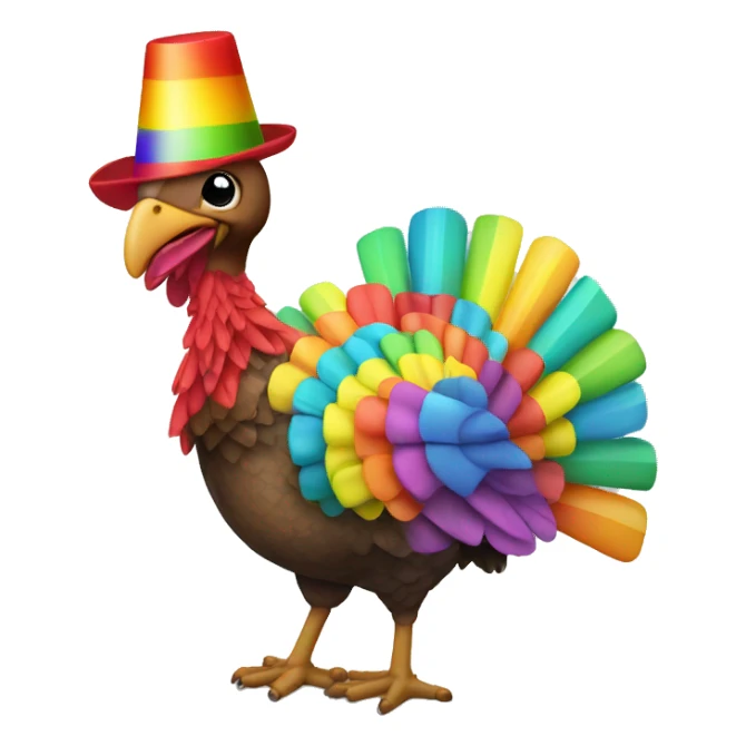 flashing rainbow turkey with party hat sticker