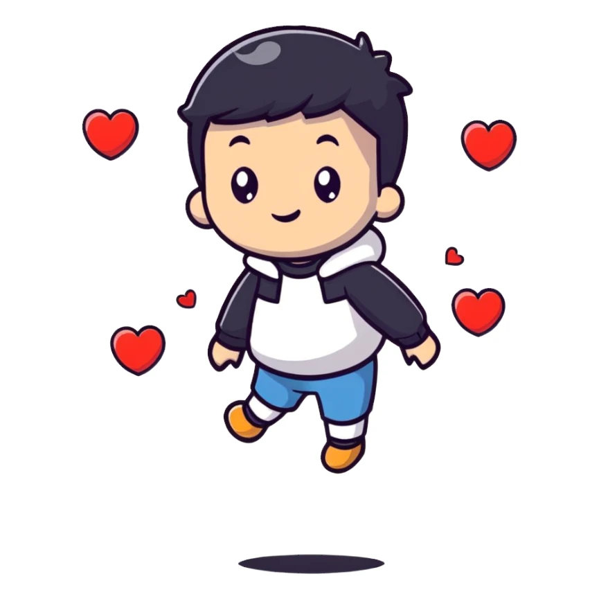boy with floating hearts sticker