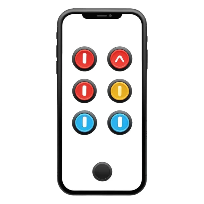 Minimalistic flat vector icon, iOS style, thin black contour on white background. Smartphone with basic UI elements inside: toggle switch, segmented control, and bottom tab bar. Clean, no text, no shadows sticker