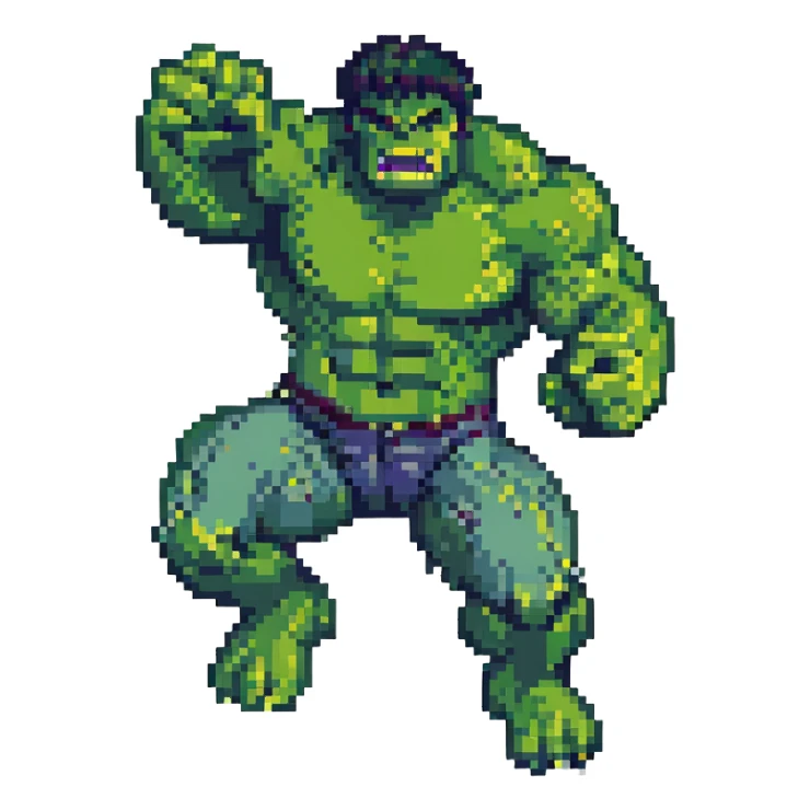 Hulk jumping, pixel art style sticker