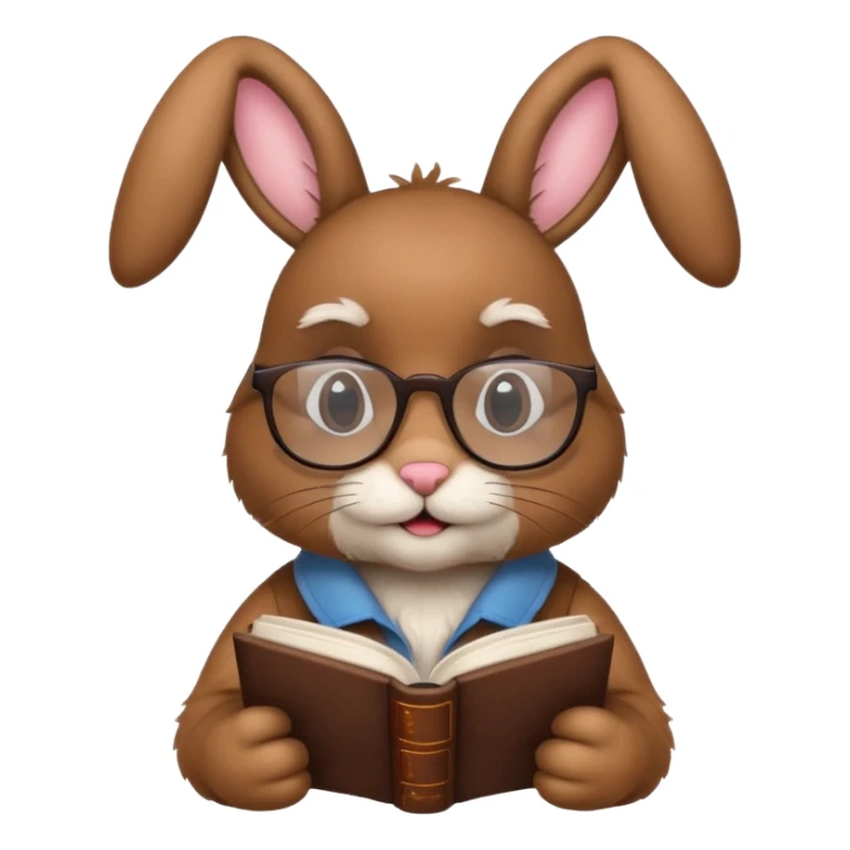 Brown bunny with reading glasses and book. sticker