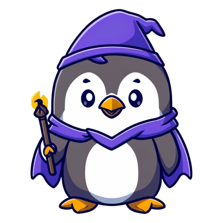 Cute penguin in wizard robes casting a spell sticker