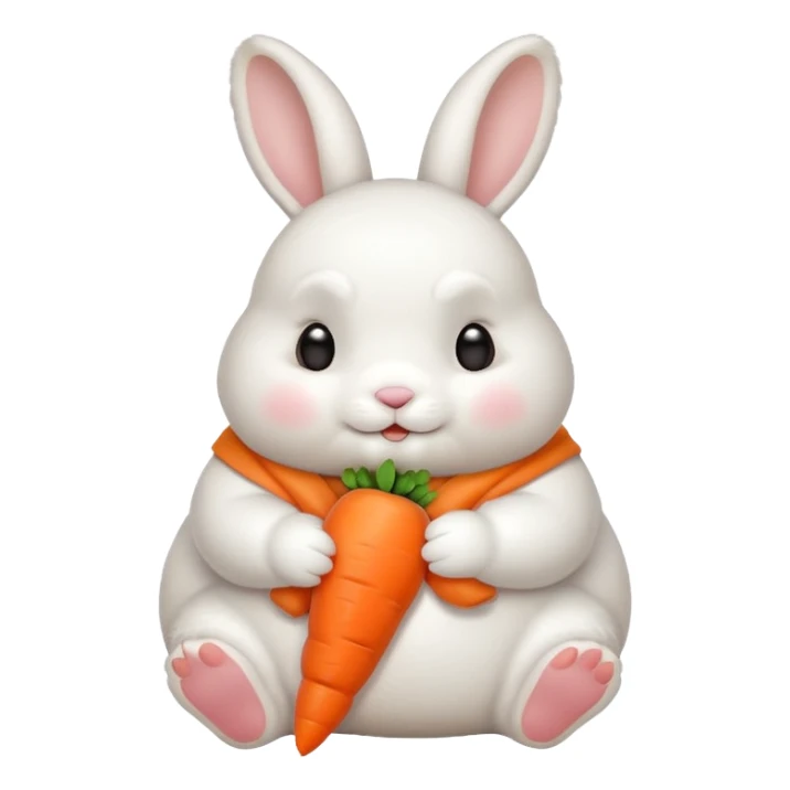 A chubby bunny thats cute and cuddly eating a mini carrot sticker