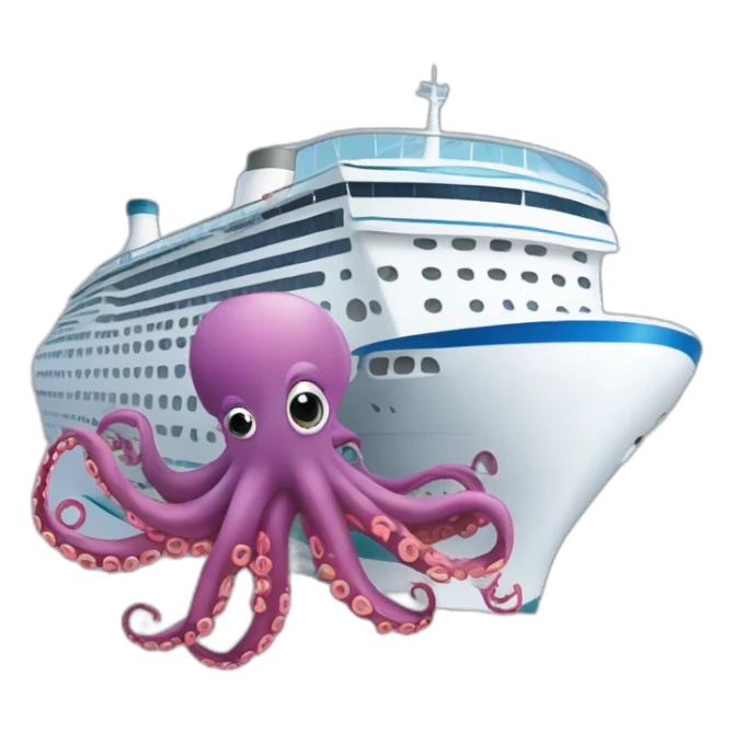 cruise ship with cartoonish octopus sticker