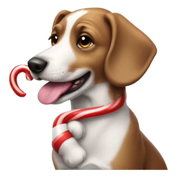 Dog with a candy cane sticker