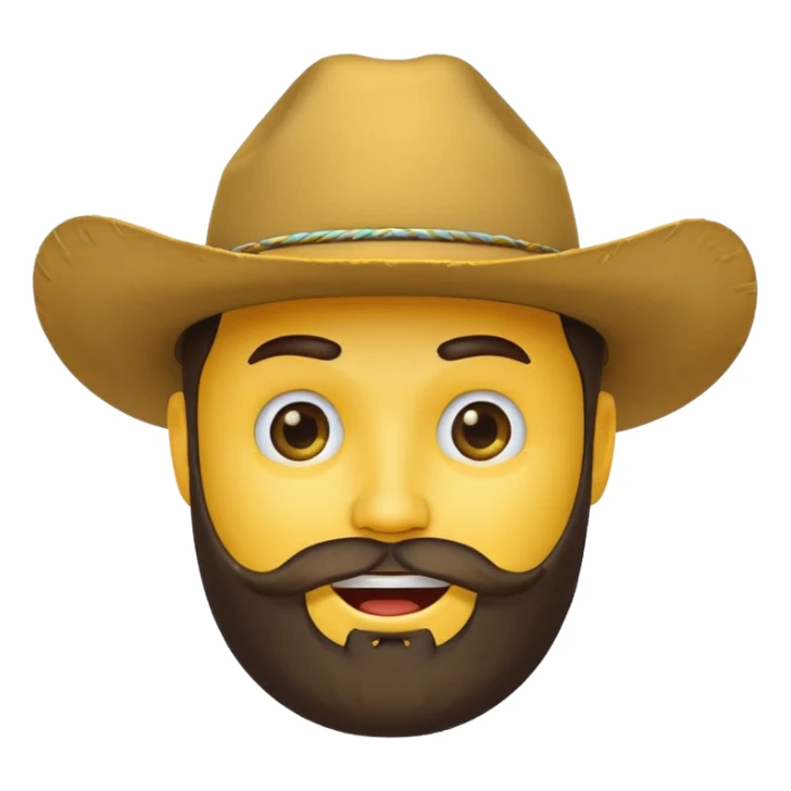 Winking yellow circle face with a beard wearing a cowboy hat sticker