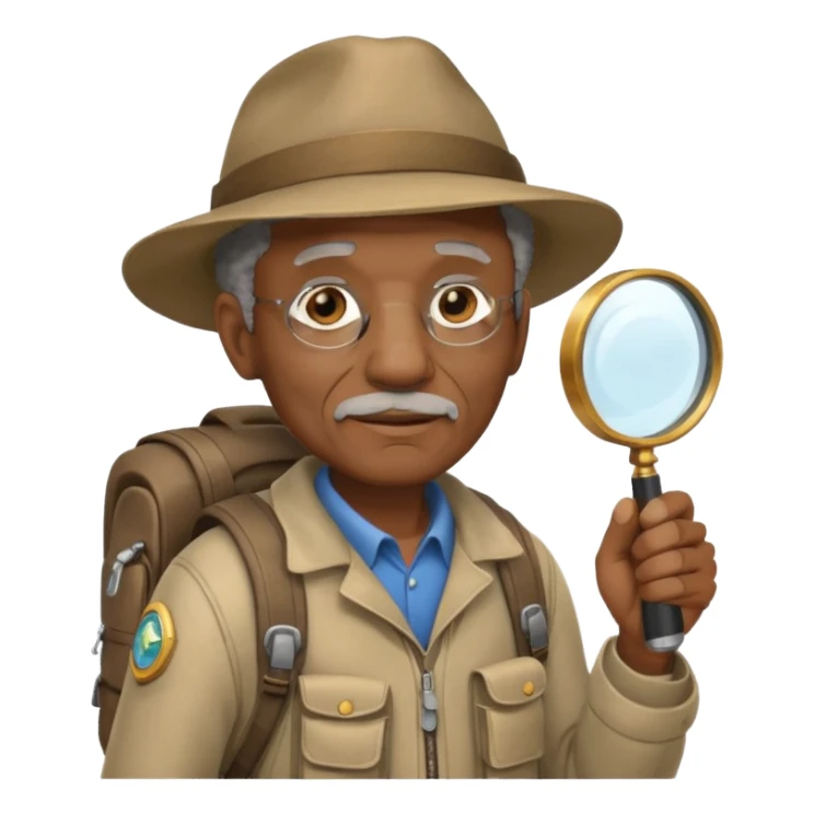 Explorer old black Man with backpack and magnifying glass sticker