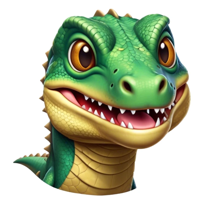 Cinematic Comical Komodo Dragon Lizard Portrait Emoji, Head tilted dramatically with an exaggeratedly shocked expression, featuring a robust, scaled body with wide, comically expressive eyes full of humorous disbelief, Simplified yet hilariously expressive features, highly detailed, glowing with a slightly sassy glow, high shine, dramatic yet playful, stylized with an air of quirky exotic attitude, soft glowing outline, capturing the essence of a meme-worthy Komodo dragon that looks ready to side-eye its way into viral fame! sticker