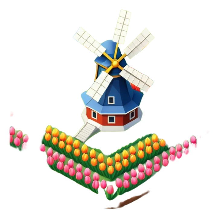 Isometric Dutch tulip field with windmill sticker