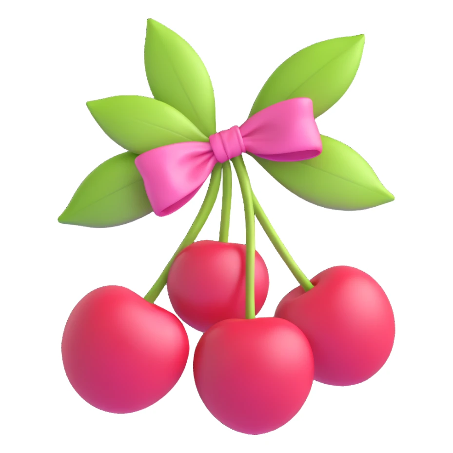 two cherries tied with a pink bow sticker