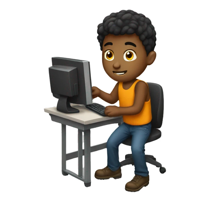 a boy working at the computer full body sticker
