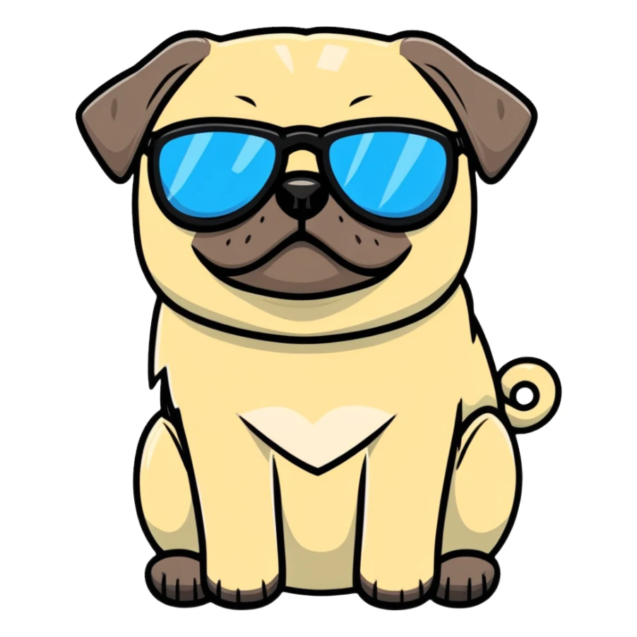 Pug with sun glassws sticker