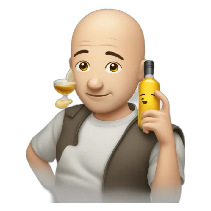 Drunk bald guys with à vodka bottel sticker