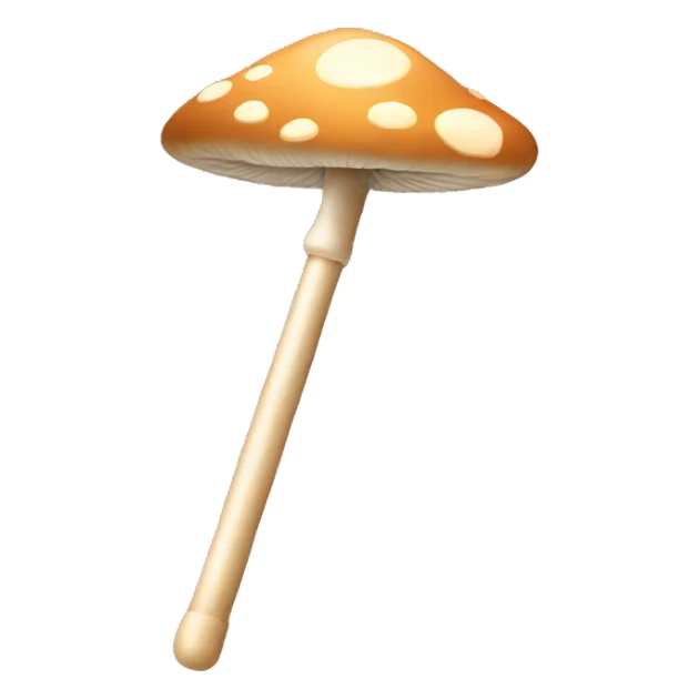 Hand holding a long beige rod, mushroom shaped sticker