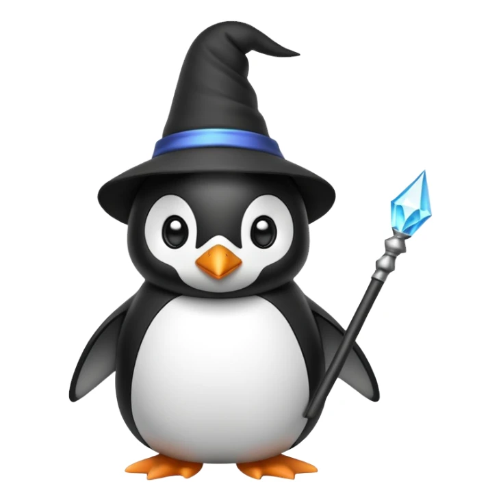 penguin wizard with magic wand and pointy hat sticker