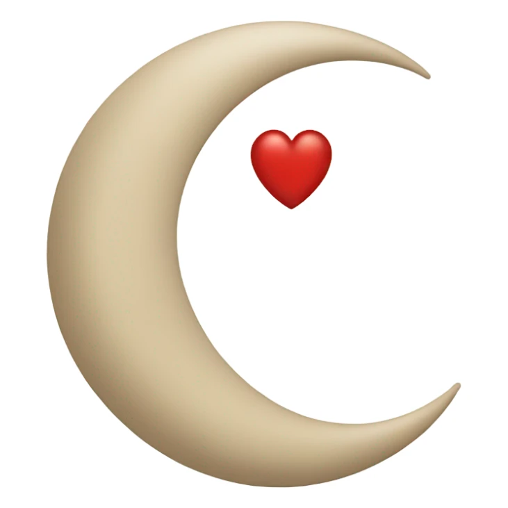 crescent beige moon with red heart sticker