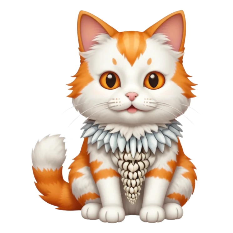 cat full body sitting with fish bones in mouth sticker