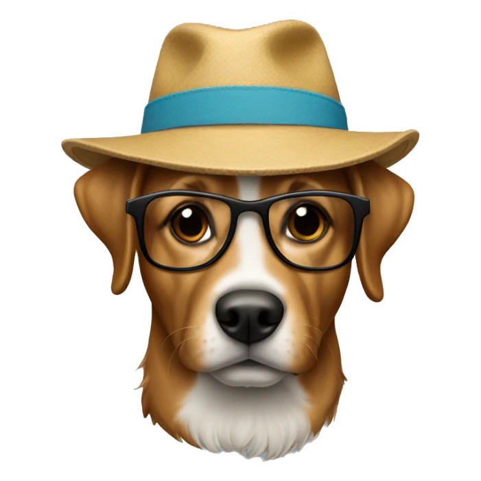 a hat with glasses and a dog  sticker