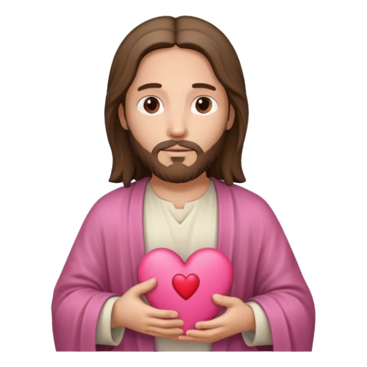 Jesus with a pink bible and a heart sticker