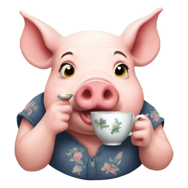 Tattooed pig drinking tea sticker