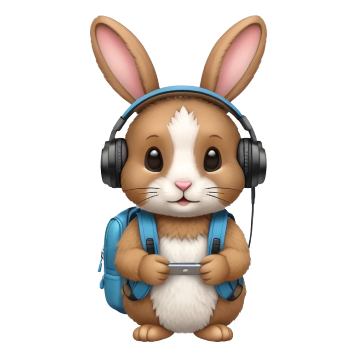 rabbit with headphones and backpack sticker