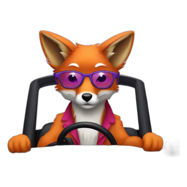 fox with glasses driving a purple miata sticker