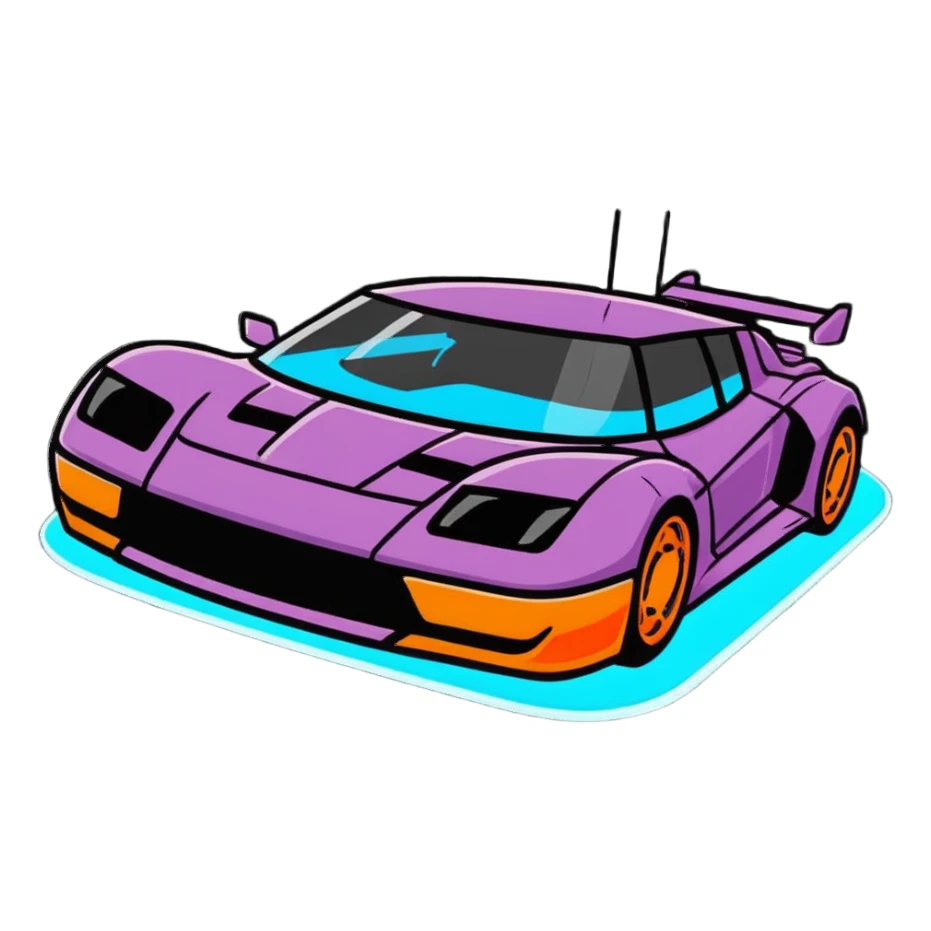 hover car floating above the ground with glowing anti-gravity technology sticker