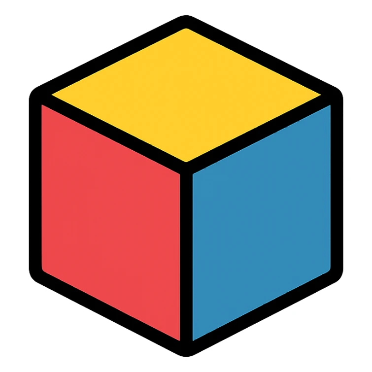 3D cube in color with black outlines sticker