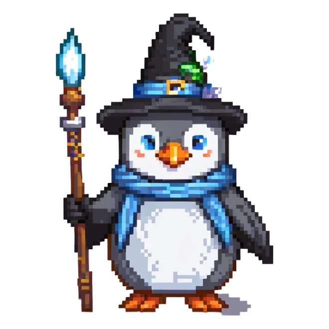 penguin wizard with pointy hat and staff sticker