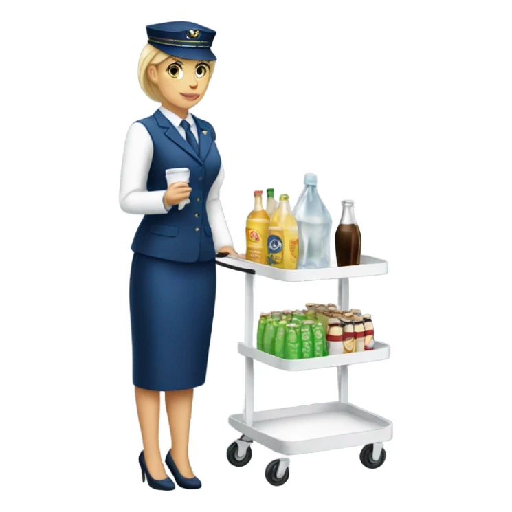 White flight attendant with cart sticker