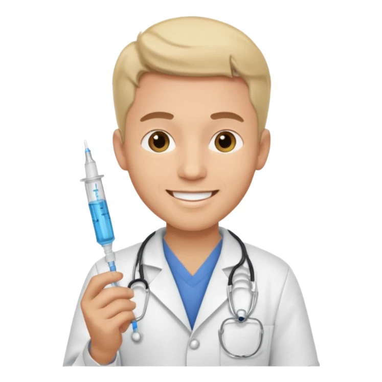 male nurse holding syringe sticker