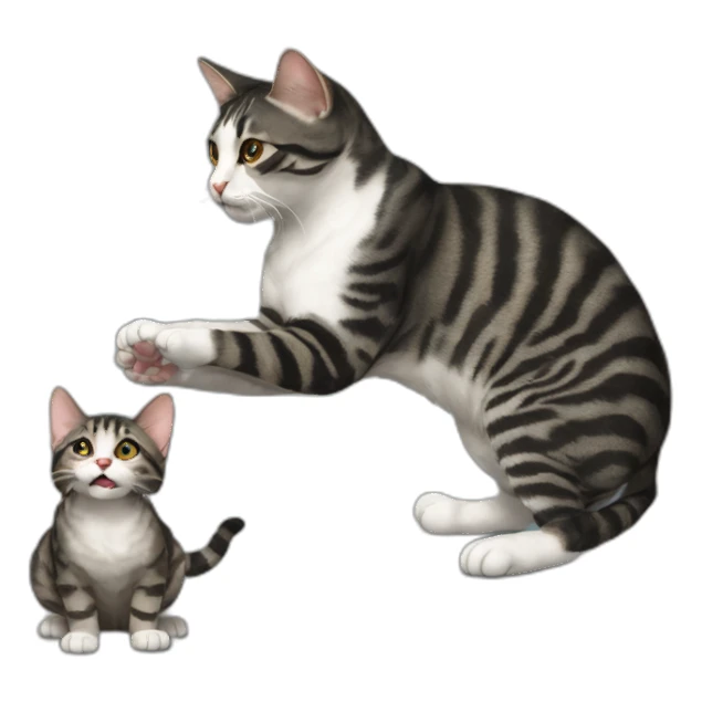 Black mackerel tabby cat playing with a rat sticker
