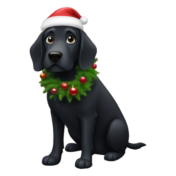 Large black dog under Christmas tree sticker