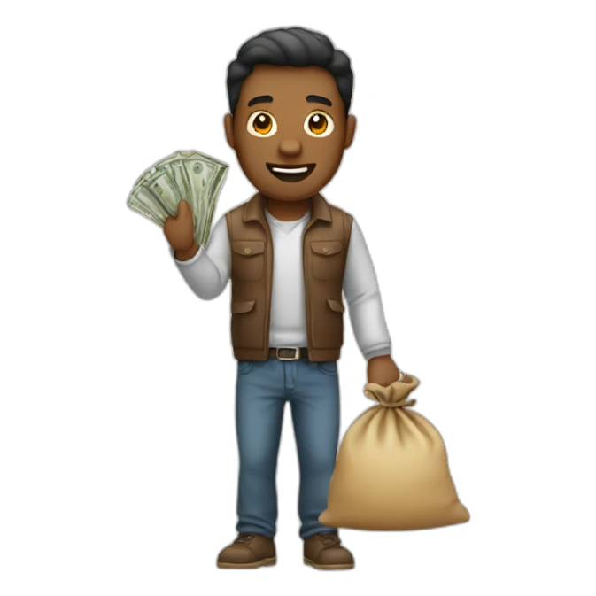 man holding money bag sticker