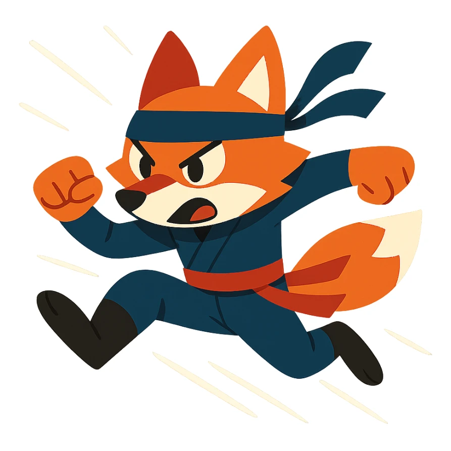 ninja fox, leaping, action lines, energetic sticker