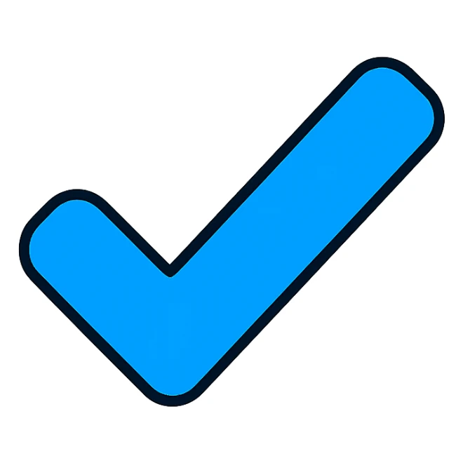 blue tick checkmark icon, simple, modern, transparent background sticker