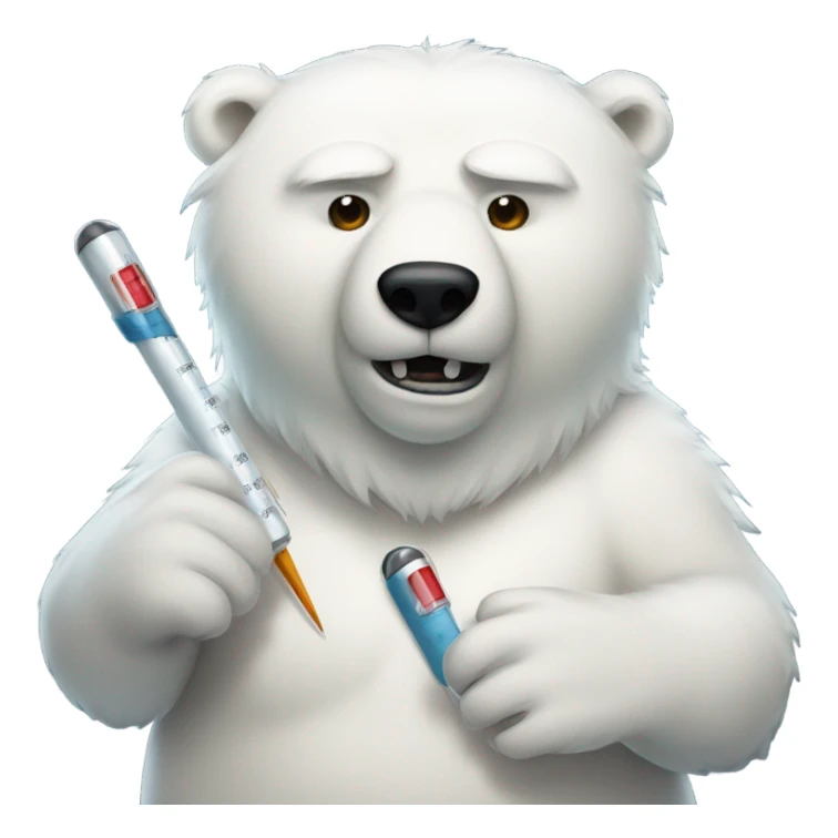 Sick polar bear with a thermometer sticker