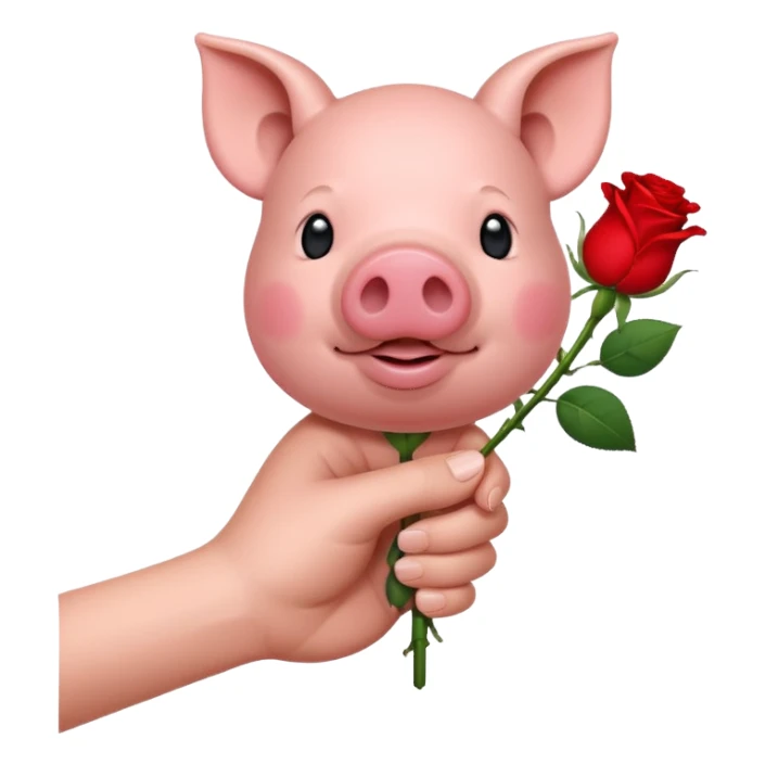 pig hand holding a rose sticker