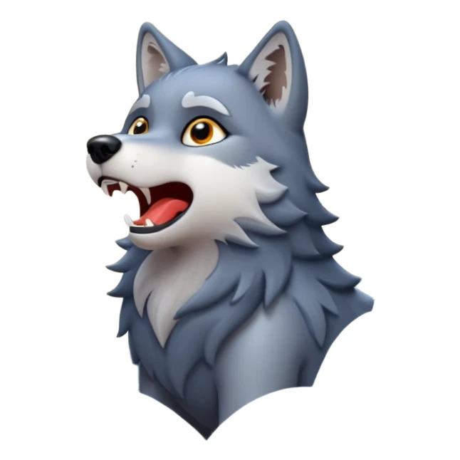 Wolf howling at moon, cartoon emoji, night theme, no background sticker