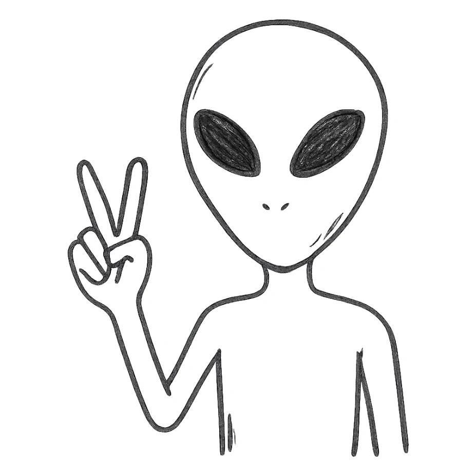 alien peace sign sticker