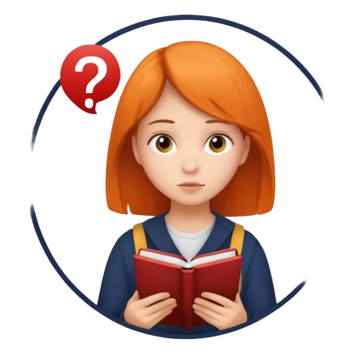 студентка учится и задумывается получится ли у нее, а наверху пустый круг с вопросом sticker