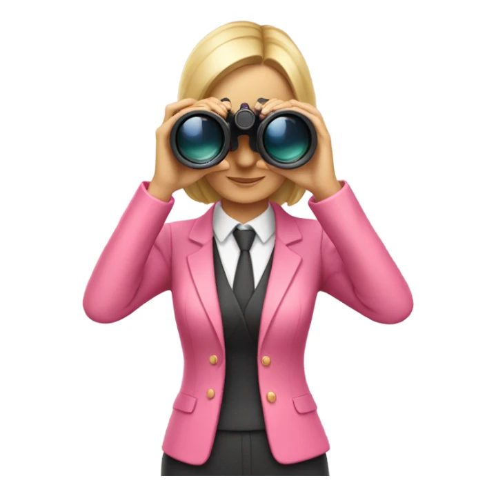 white female employee in pink suit using binoculars sticker