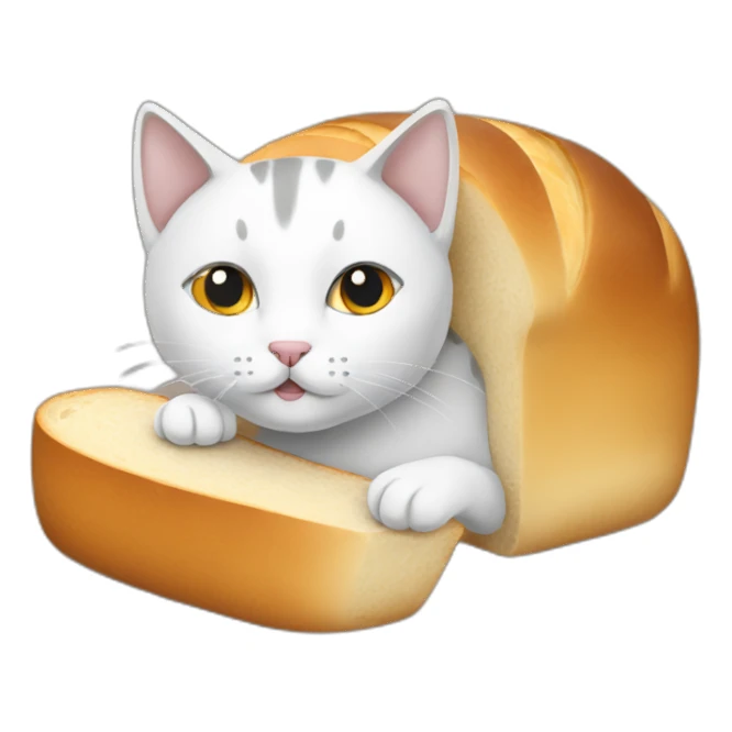 white and Grey cat in a bread loaf sticker