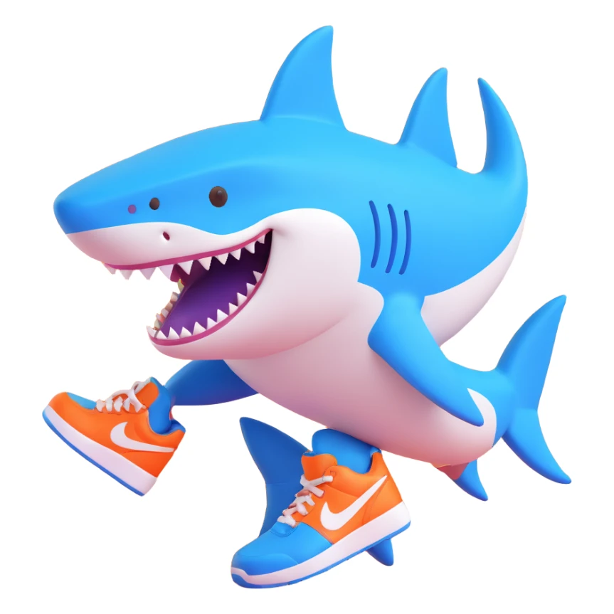shark with blue Nike shoes, fun expression sticker