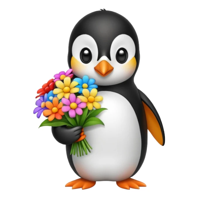Penguin holding flowers sticker