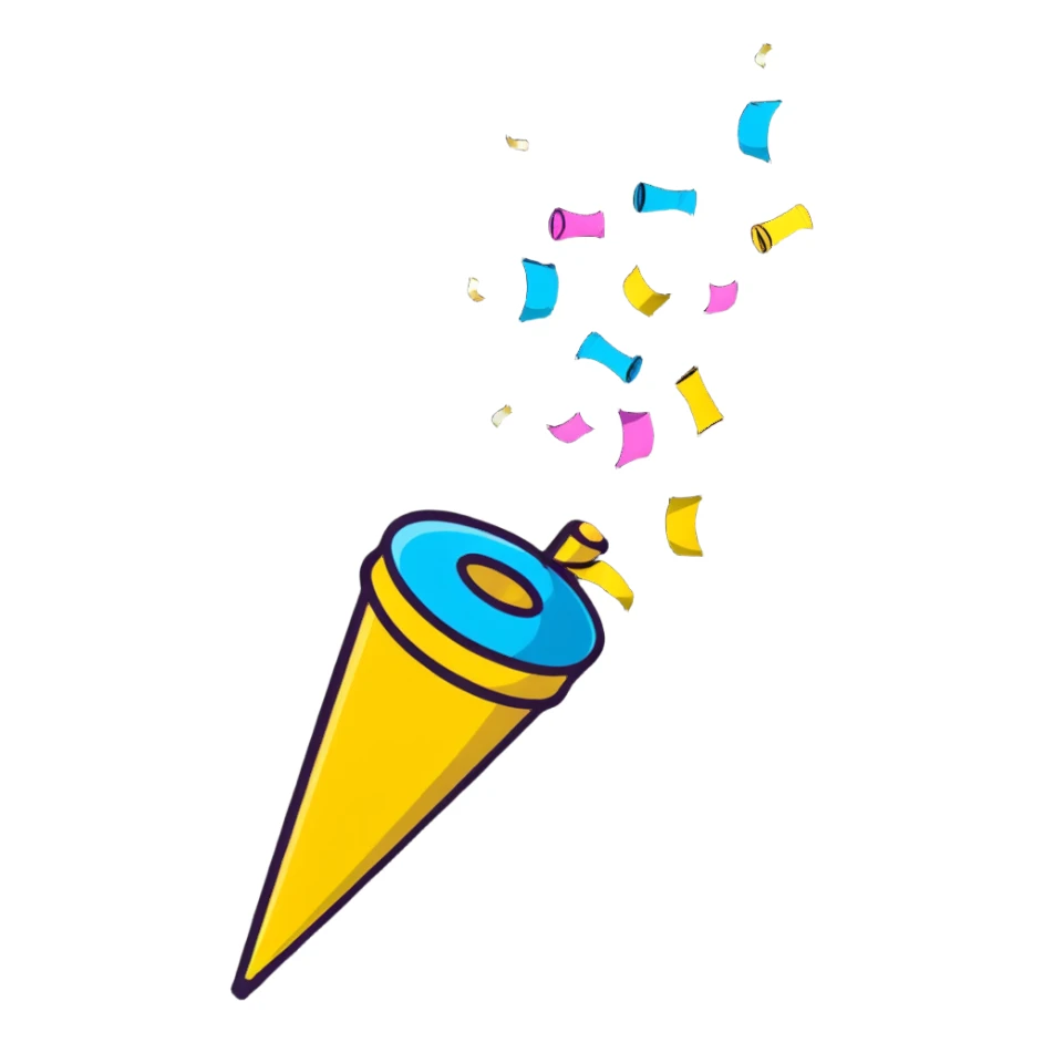 Party popper with streamers and confetti sticker