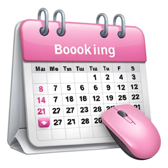 online booking icon -- calendar (pink) + mouse pointer sticker
