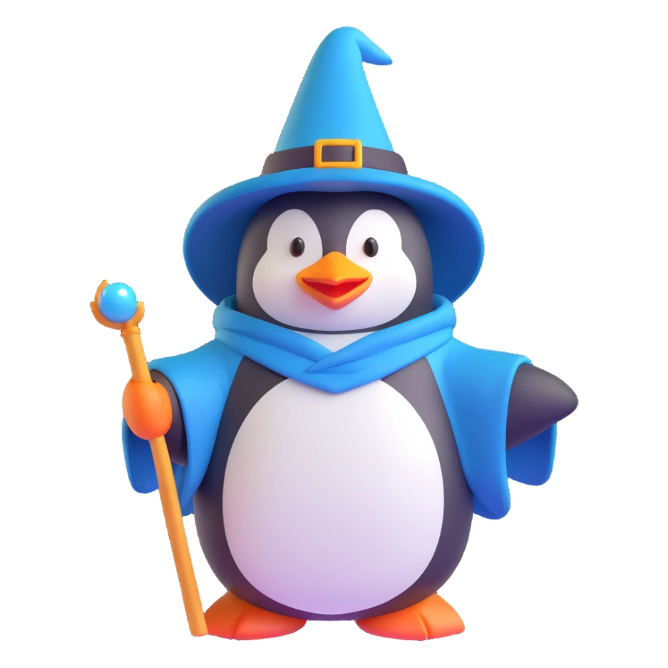 A penguin dressed as a wizard sticker