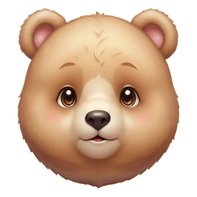Cinematic cute soft bear, chubby round face, tiny ears, warm fuzzy fur, blushing cheeks, sparkling kind eyes, soft glowing background, heartwarming and huggable. sticker