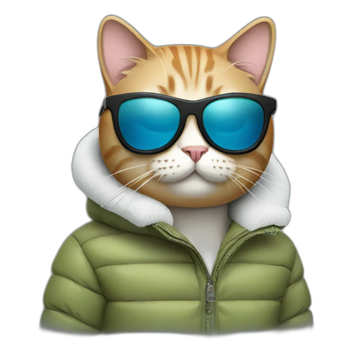Cat with sunglasses wearing puffer jacket sticker